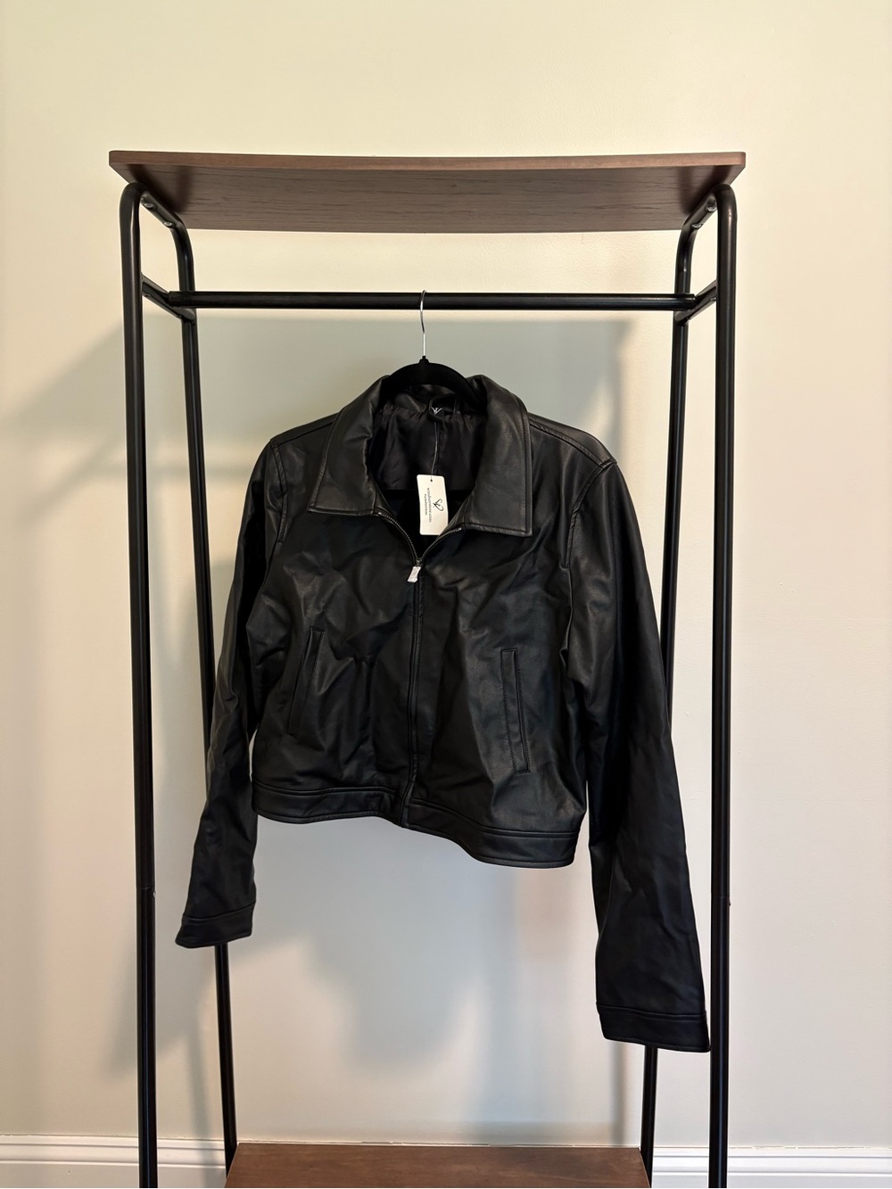 Windsor Black Faux Leather Zip-Up Jacket NWT
